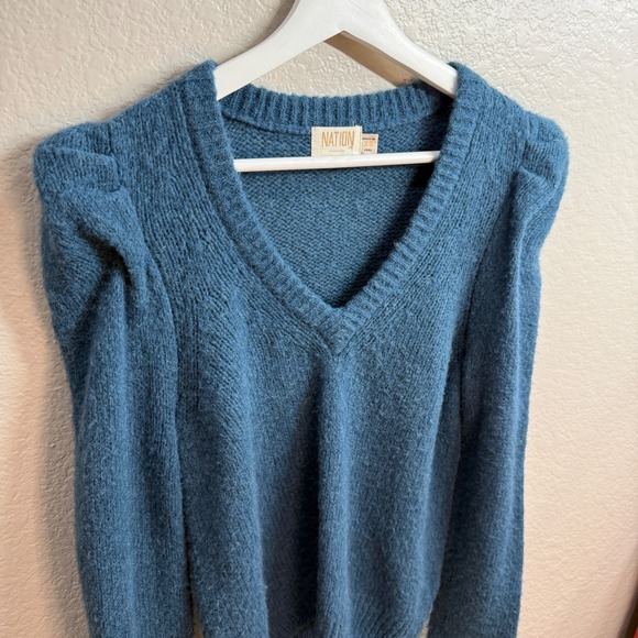 Nation LTD Baby Alpaca Wool Blend Sweater Sz XS Structured Puff Shoulder PERU - Picture 4 of 8